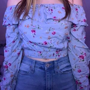 Cropped spring floral top